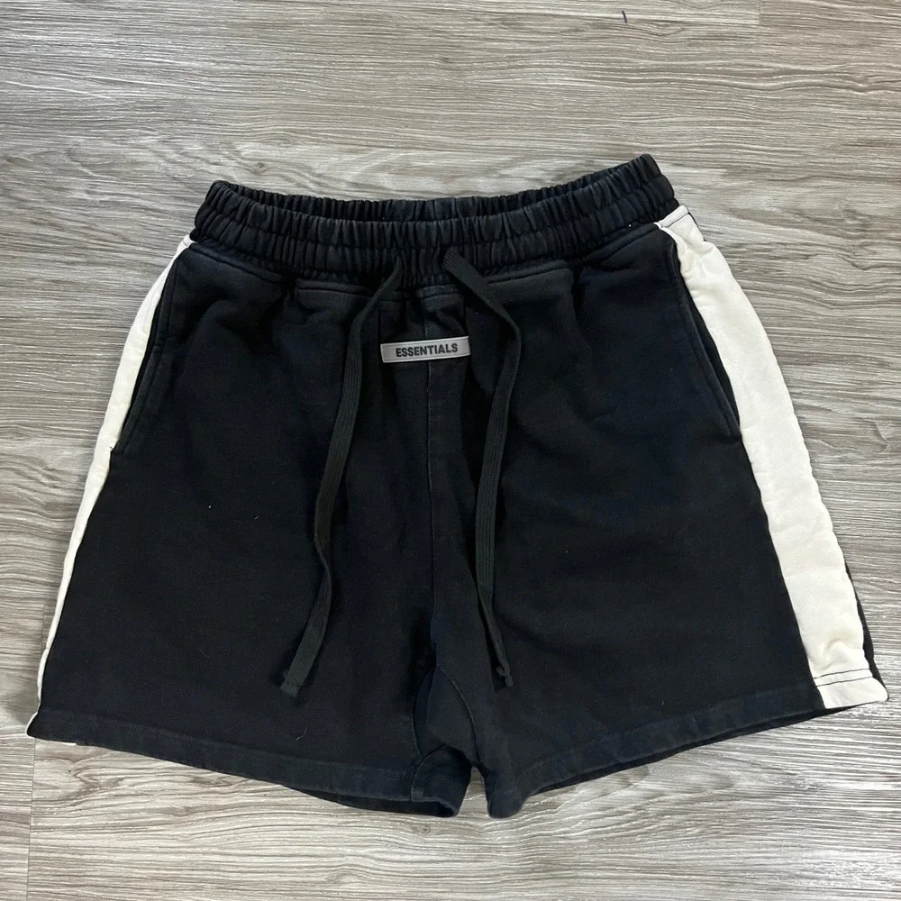 Fear of God Essentials Sweat Shorts Black White Side Stripe Men Large L